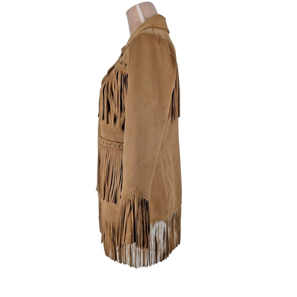 Powder River Outfitters Faux Suede Fringed Coat Jacket Sz M Western Boho Cowgirl - Picture 3 of 12